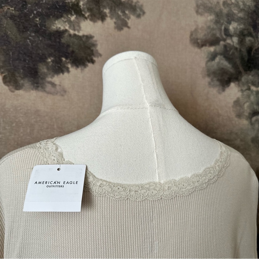 American Eagle Outfitters Cream Lace Trim Blouse - Picture 4 of 4